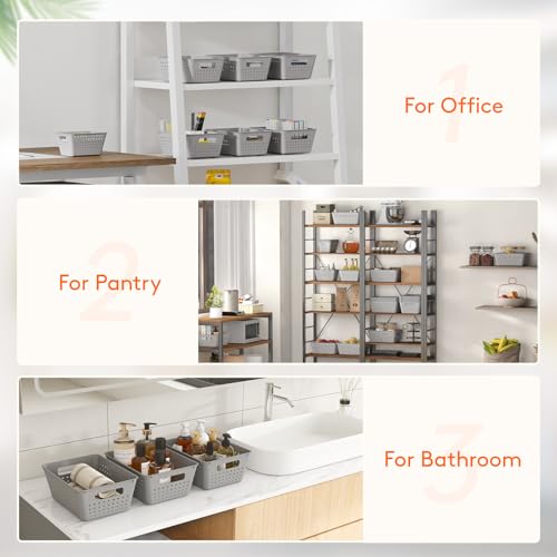 Lifewit Plastic Storage Basket for Organizing, 6 Pack Stackable Open Containers, Multi Size Storage Bins for Shelving, Pan...