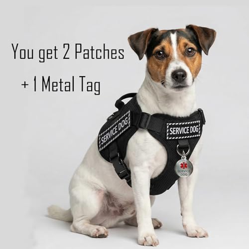 FITZNORA Service Dog Patches 2 Pcs and Tag Set Hook and Loop Backing with Pendant for Harness and Collar (X-Small, 3.8 x 1...