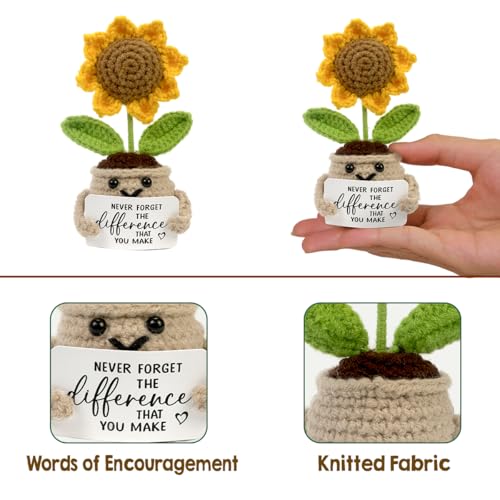 Tiny Detalles Birthday Gifts for Women - Mini Positive Crochet Sunflower, Gifts for Mom from Daughter Son on Mothers Day, ...