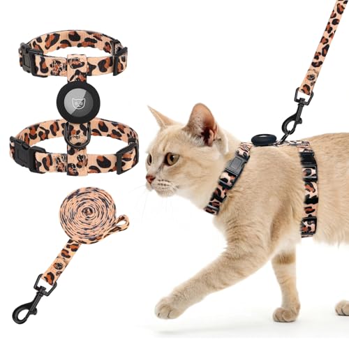 SCENEREAL Adjustable Cat Harness and Leash Set with AirTag Holder, Escape-Proof Design for Small to Large Cats, Lightweigh...