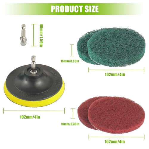 EPLZON 4 Inch Scrub Drill Brush Power Scouring Pads Household Cleaning Set for Kitchen Bathroom 4 Red Pads 4 Green Pads 1 ...