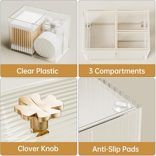 Oasiteege Q Tip Holder for Bathroom with 3 Compartments, Cute Clear Plastic Bathroom Container Jars Canister Dispenser wit...
