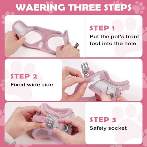 Jieffifa Cat Harness and Leash Set - Adjustable Soft Vest, Reflective Step-in Design for Safe Walking (Pink)