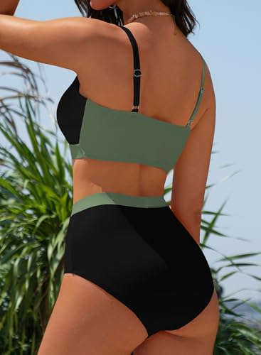 Herseas Women's Bikini Sets Twist Color Block Swimsuits 2 Piece High Waisted Bathing Suit Swim Suits 2026 Beach Wear