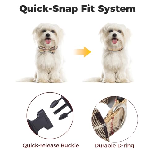 BINGPET Dog Harness Collar Leash Set,Adjustable No Pull Escape Proof Small Dog Harness,Classic Plaid Puppy Harness and Lea...