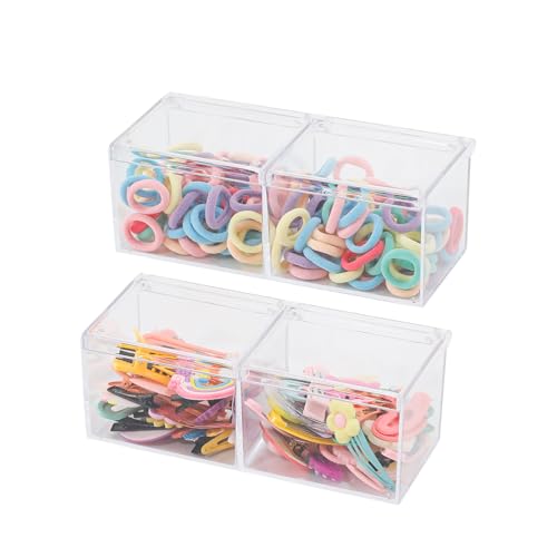GOXITAX 2 Pack Bathroom Container with Divider, Plastic Vanity Storage Canister Jars with Lid for Cotton Balls, Makeup Pad...