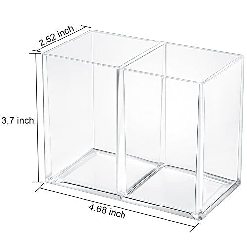 Gejoy Acrylic Pencil Pen Holder Clear Makeup Brush Organizer 2 Compartments for Desktop Stationery Office Bedroom