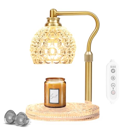 Candle Warmer Lamp with Timer & Dimmer, Glass Lamp Candle Warmer for Jar Candles, UPGRATED with 3 Bulbs, Height Adjustable...