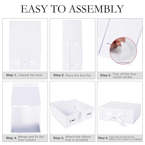 LFBOX White Gift Box with Ribbon Magnetic Lids 10.2x9x3.74 in, Christmas Gift Boxes Bridesmaid Groomsman Proposal Boxes, W...
