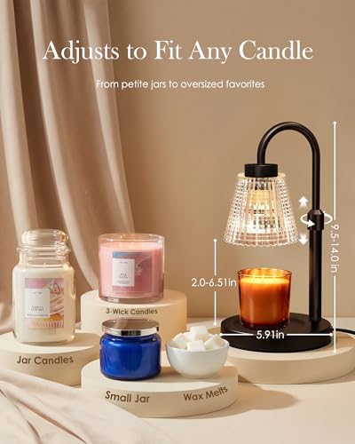 Girece Candle Warmer Lamp with Timer and Dimmer, Adjustable Height Electric Candle Warmer for Jar Candles, 2 Bulbs, Modern...