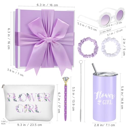 Sieral 9 Pcs Flower Girl Proposal Gifts Set Personalized Flower Girl Tumbler with Straw Bride Gift Box Canvas Bag Sunglass...