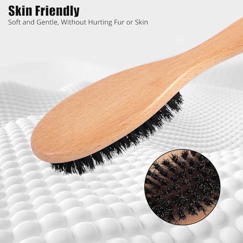 Boar Bristle Cat Brush with Wooden Handle, Soft and Gentle, Reduce Shedding, Make Coat Soft, Smooth and Shinny, Daily Groo...