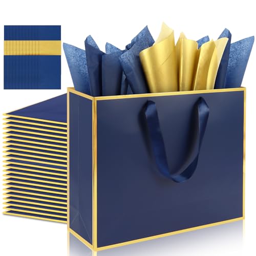 Addblu 12 Pack Large Gift Bags with Handles - Includes 36 Tissue Papers, 11.8x10x4 Inches for Thank You, Wedding, Bridesma...