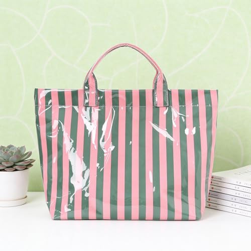 Tote Bag for Women Large Striped PVC Tote Bag Plastic Handbag Tote Bag for Work Travel