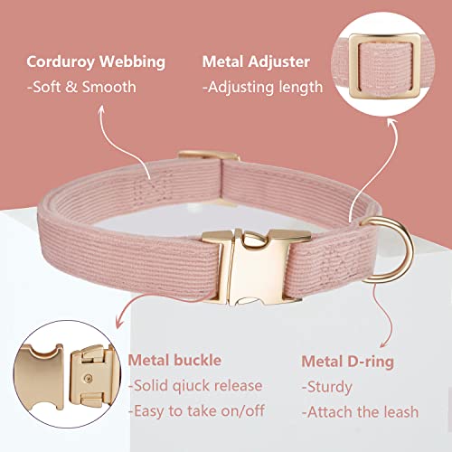 Ewinoom Soft Corduroy Dog Collar and Leash Set Adjustable Durable Dog Collars with Metal Buckle and Lead for Female Small ...