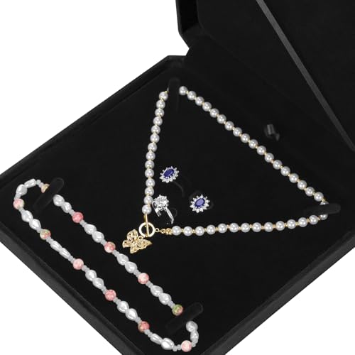 LETURE Large Jewelry Set Gift Box, Velvet Octagonal Necklace Ring Earring Pearl Storage Holder Boxes for Wedding Anniversa...