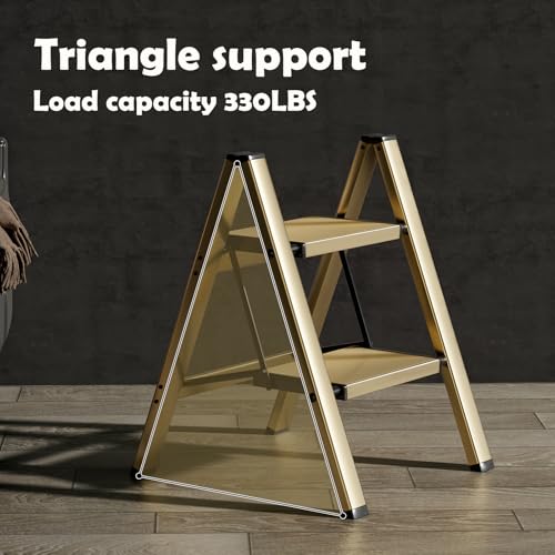 HillhutApex 2 Step Stool, Aluminum Foldable Step Ladder, Lightweight Stable Stool with Wide Non-Slip Pedals, 330lbs Bearin...