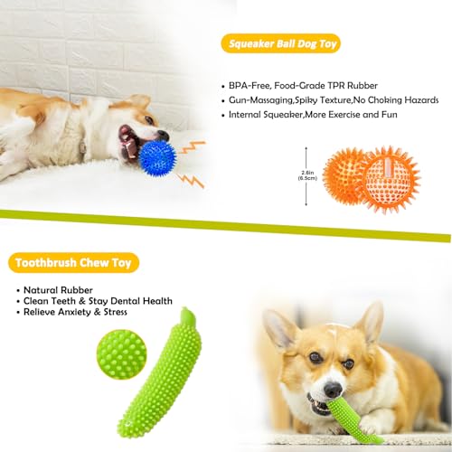 Aipper Dog Toys 25 Pack for Fun and Teeth Cleaning, Puppy Chew Toys Pack with Squeak Plush Toy,Squeaky Toy Balls,Tug of Wa...