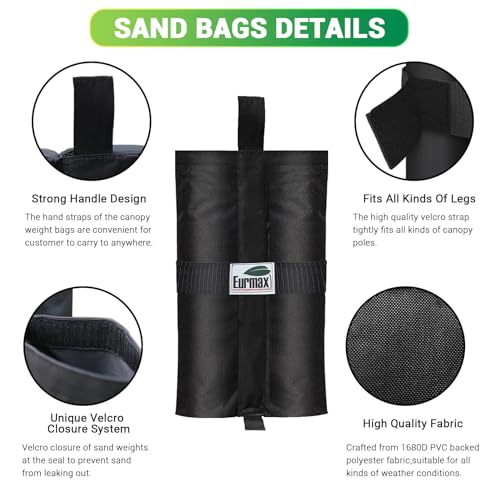 Eurmax USA 4-Pack 150LBS Capacity Universal Canopy Weight Bags,Heavy Duty Windproof Sandbags with All-Around Wrap Design,U...