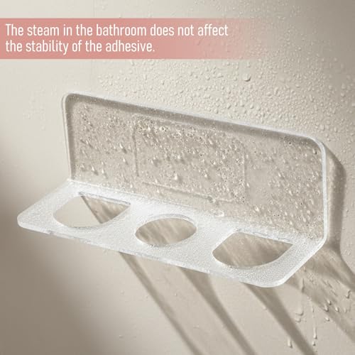 2 Pcs Acrylic Hair Brush Holder with 3 Holes Adhesive Bathroom Hair Tool Organizer Wall Mount for Curling Wands Straighten...
