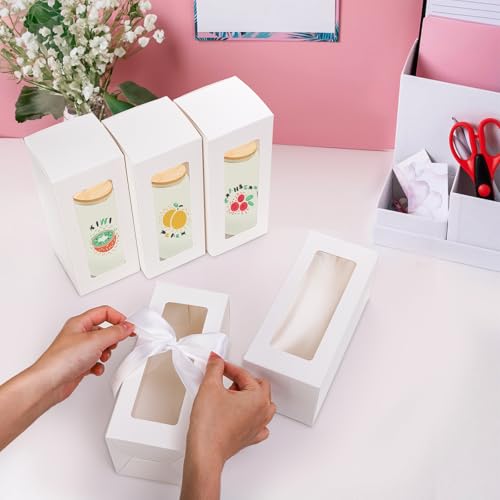 Mezchi 50 Pack Tumbler Gift Box with Window & Ribbon for Sublimation, Glass Cup Packaging for 12oz 16oz 20oz Drinking Jar...