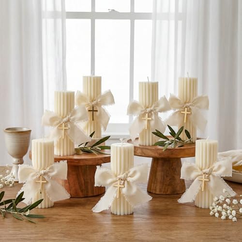 Conelist 12 Set Baptism Candle Cirios Pascual Catolico Catholic First Communion Candles with Bows and Crosses Church Praye...