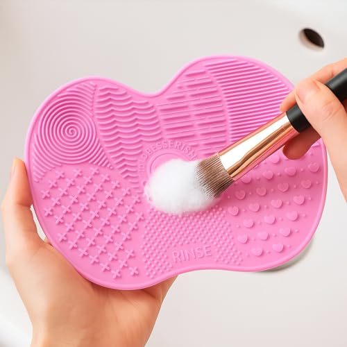 Silicone Makeup Brush Cleaner Mat, Makeup Brush Cleaning Mat, Silicone Apple Scrub Pad with Suction Cup, Make Up Brushes C...