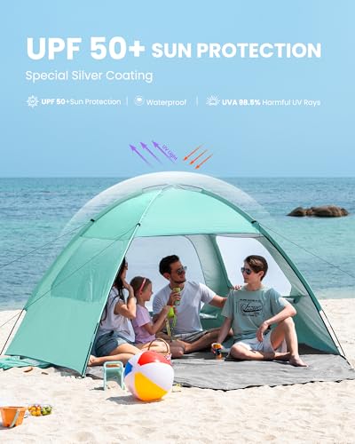 OutdoorMaster Beach Tent for 3/4/6/8 Person - Easy Setup Sun Shade Shelter, Portable Beach Shade Sun Canopy with UPF 50+ U...