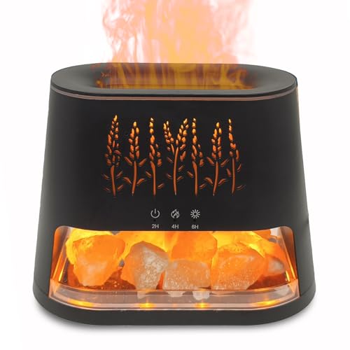 Fireplace Flame Diffuser & Himalayan Salt Lamp, 8 Colors Aromatherapy Diffuser Cool Mist Humidifier with Timer Auto Off Fu...