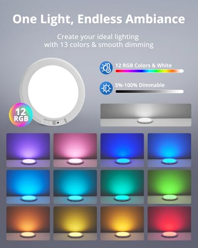 Combuh Rechargeable RGB Shower Lights - 12 Color Changing Ambient Light + Cool White, Motion Activated & Remote Control, W...
