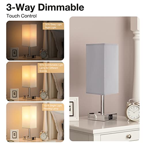 【Upgraded】Bedside Table Lamp Touch Control, with USB C+A Charging Ports & Dual AC Outlets, 3-Way Nightstand Lamp for Bedro...