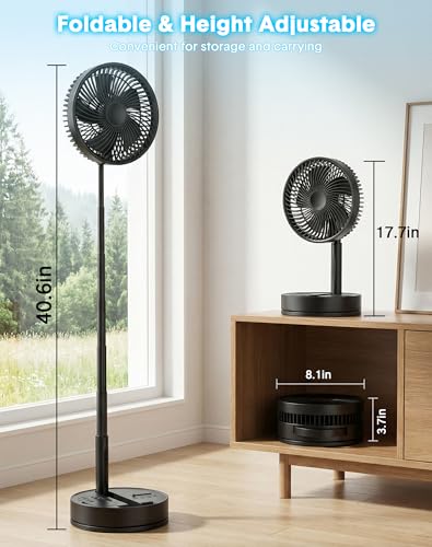 Portable Standing Oscillating Rechargeable Fan - 8" 8000mah Battery Operated USB Fans for Bedroom Quiet Remote Folding Ped...