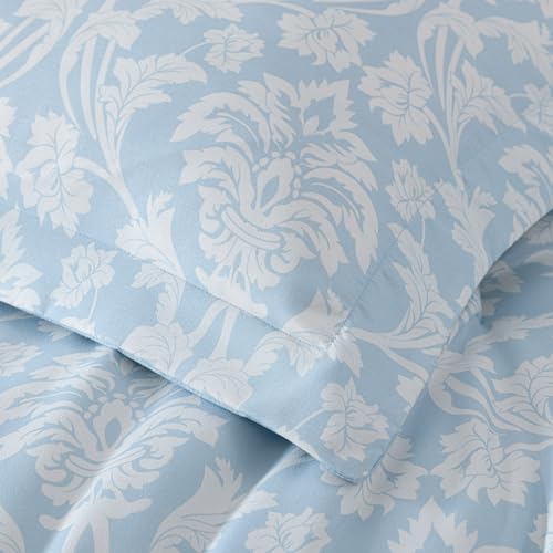 Chezmoi Collection Ivy Floral Medallion Comforter Set Twin Size, 2-Piece Blue/White Floral Printed Lightweight Bedding Com...