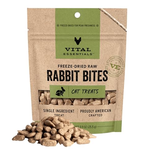Vital Essentials Freeze Dried Cat Treats | Rabbit Bites, Single Protein | Premium Quality | Grain Free, Crunchy Cat Treat...