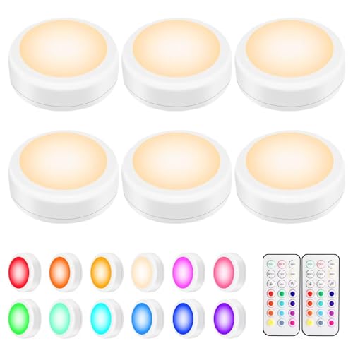 BLS LED Puck Lights with Remote Control, Wireless Under Cabinet & Closet Lighting, RGB 13 Color Changing Lights with Dimme...