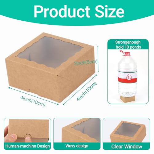 NEKSUNBAK 50-Count 4x4x2 inches Food-Safe Brown Bakery Boxes - Multi-Use Pastry & Treat Packaging for Cookies, Truffles & ...