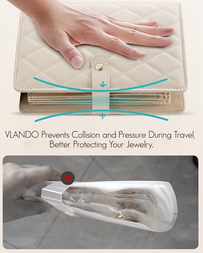 VLANDO Travel Jewelry Organizer Case,Valentines Gift,Jewelry Storage Book Ring Binder with Clear Zipper Velvet Jewelry Pou...