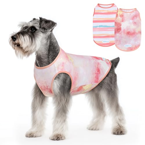 cyeollo 2pack Dog Cooling Shirt, Breathable Sleeveless Summer Clothes for Dogs, Intant Cool T Shirts for Small Dogs, Pink M