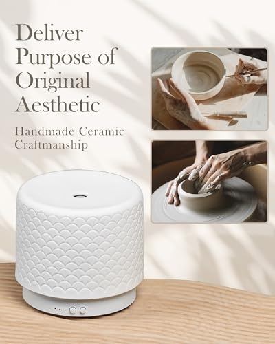 Essential Oil Diffuser - 280ml Ceramic Diffuser for Large Room & Commercial Use, 2.4MHz Aromatherapy Diffuser with Cool Mi...
