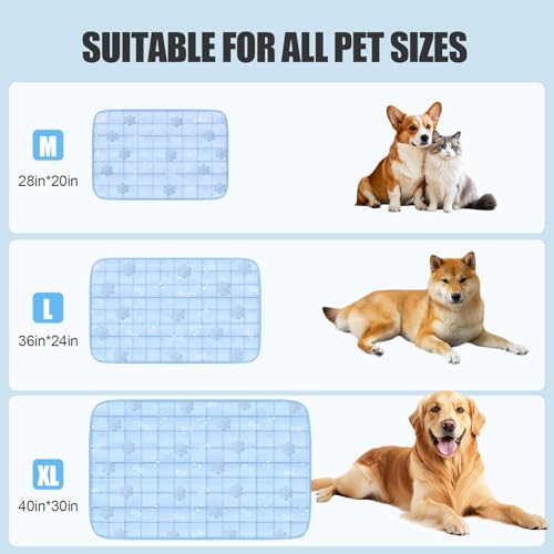 RIOGOO Dog Cooling Mat,Dog Blanket Washable,Cool Fabric & Internal Waterproof Cooling Pad (Blue, Medium (28X20 inch))