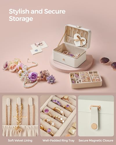 SONGMICS Jewelry Organizer Box, Travel Jewelry Case, 2-Layer Travel Case for Earrings, Necklaces, Bracelets - Portable Jew...