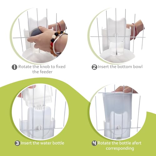 Hanging Cage Automatic Small Pet Food Bowl Water Bottle Dispenser, 1L Auto Gravity Pet Feeder and Waterer Set Kennel Feedi...
