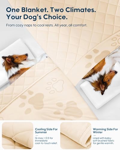 KASBAH Dog Cooling Blanket & Mat, Waterproof Pet Blankets for Couch, Bed and Car Seat, Washable Reversible Dog Blanket Thr...