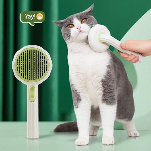 VIOJOJO Cat Brush Dog Brush with Release Button for Shedding, Self Cleaning Cat Comb Hair Brush for Indoor Cats, Dog Deshe...