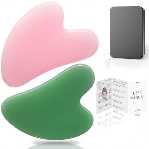 2PCS Gua Sha Facial Tools, Guasha Tool to Reduce Facial Puffiness & Tension, Lymphatic Drainage Massage Tool for Face, Nec...