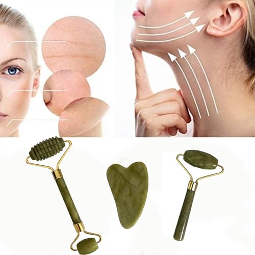 XIFEILOL Jade Roller and Gua Sha Set 2,Gua Sha Facial Tools,Face Roller,Jade Roller for Face,Guasha Tools for Face,Self Ca...