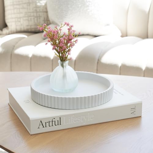 Decorative Concrete Tray & Book Decor Set - Scalloped Tray & Linen Box Enhance Your Coffee Table or Bookshelf Decor - Styl...