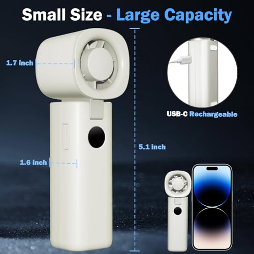 Handheld Portable Turbo Fan, [20000RPM 5 Gear Cooling], 4000mAh USB Rechargeable Battery, Adjustable Digital Display Mini ...