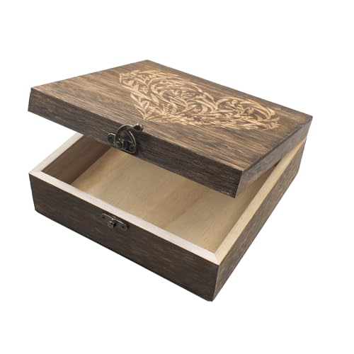 Hiyoo Wooden Memory Keepsake Box with Lid, Floral Heart Engraved Keepsake Box Decorative Storage Case For Photos Letter Ti...