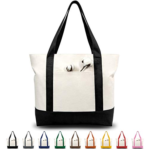 TOPDesign 1 | 3 | 6 | 30 Pack Canvas Tote Bag with an External Pocket, Reusable Grocery Shopping Bag, Top Zipper Closure, ...